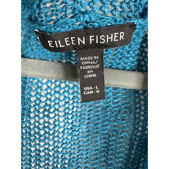 Eileen Fisher Organic Linen Cotton Blend Cardigan Sweater Open Front Teal Size L - Picture 5 of 8